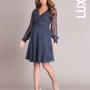 SERAPHINE Luxe Navy Silk Polka Dot Maternity Dress